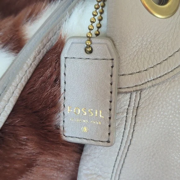 Fossil Grey Leather Shoulder Bag With Detachable Crossbody Strap - Picture 4 of 9